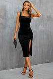 Velvet Bodycon Little Black Dress with Slit