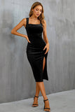 Velvet Bodycon Little Black Dress with Slit