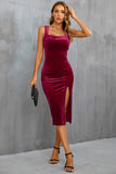 Velvet Bodycon Little Black Dress with Slit