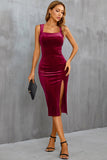 Velvet Bodycon Little Black Dress with Slit