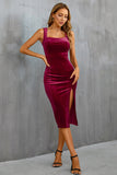 Velvet Bodycon Little Black Dress with Slit