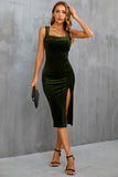 Velvet Bodycon Little Black Dress with Slit