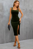 Velvet Bodycon Little Black Dress with Slit