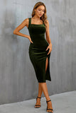 Velvet Bodycon Little Black Dress with Slit