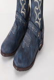 Blue Embroidered Cowgirl Boho Mid Calf Boots