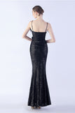 Black Sheath Sequin Formal Dress with Feather