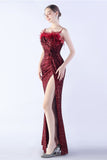 Black Sheath Sequin Formal Dress with Feather