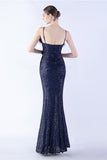 Black Sheath Sequin Formal Dress with Feather