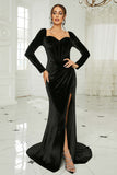 Black Mermaid Velvet Long Sleeve Formal Dress