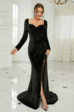 Black Mermaid Velvet Long Sleeve Formal Dress