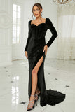 Black Mermaid Velvet Long Sleeve Formal Dress
