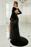Black Mermaid Velvet Long Sleeve Formal Dress