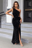 Black Mermaid One Shoulder Sequin Long Formal Dress