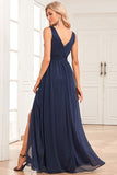 Sparkly A-Line V-Neck Dark Green Formal Dress with Slit