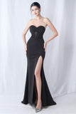 Black Mermaid Strapless Long Formal Dress with Slit