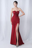 Black Mermaid Strapless Long Formal Dress with Slit
