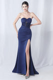 Black Mermaid Strapless Long Formal Dress with Slit