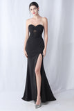 Black Mermaid Strapless Long Formal Dress with Slit