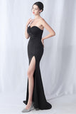 Black Mermaid Strapless Long Formal Dress with Slit