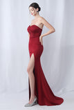Black Mermaid Strapless Long Formal Dress with Slit