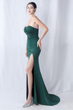 Black Mermaid Strapless Long Formal Dress with Slit