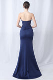 Black Mermaid Strapless Long Formal Dress with Slit