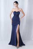 Black Mermaid Strapless Long Formal Dress with Slit