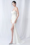 Black Mermaid Strapless Long Formal Dress with Slit