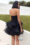 Cute Strapless Tulle Little Black Dress