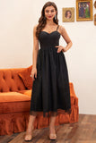 Black Spaghetti Straps A Line Midi Formal Dress
