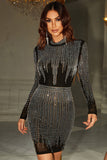 Glitter Beaded Long Sleeves Bodycon Little Black Dress