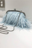 Blue Tassel Pearl Evening Party Clutch Bag with Feathers
