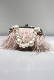 Blue Tassel Pearl Evening Party Clutch Bag with Feathers