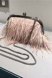 Blue Tassel Pearl Evening Party Clutch Bag with Feathers