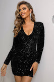 Sparkly Sequin Deep V-Neck Little Black Dress