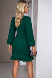 Ruched Long Sleeve Little Black Dress With Ruffles