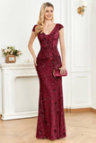 Golden Sheath Sequin Cap Sleeve Formal Dress