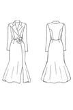 White Notched Lapel Mermaid Satin Beaded Midi Formal Dress