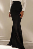 Long Sleeve Black Mermaid V Neck Formal Dress
