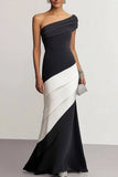 One Shoulder Mermaid Ruched Black Formal Dress