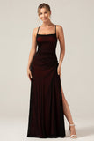 Sheath Black Red Spaghetti Straps Bridesmaid Dress With Elasticity