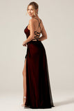Sheath Black Red Spaghetti Straps Bridesmaid Dress With Elasticity