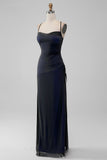 Sheath Black Red Spaghetti Straps Bridesmaid Dress With Elasticity