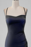 Sheath Black Red Spaghetti Straps Bridesmaid Dress With Elasticity