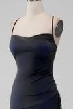 Sheath Black Red Spaghetti Straps Bridesmaid Dress With Elasticity