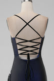 Sheath Black Red Spaghetti Straps Bridesmaid Dress With Elasticity