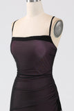 Sheath Black Red Spaghetti Straps Bridesmaid Dress With Elasticity