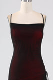 Sheath Black Red Spaghetti Straps Bridesmaid Dress With Elasticity