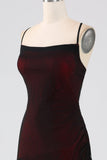Sheath Black Red Spaghetti Straps Bridesmaid Dress With Elasticity