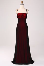 Black Red Spaghetti Straps Formal Dress with Lace up Back